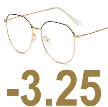 OKULARY KOREKCYJNE złoto-czarne ładne metal -3.25