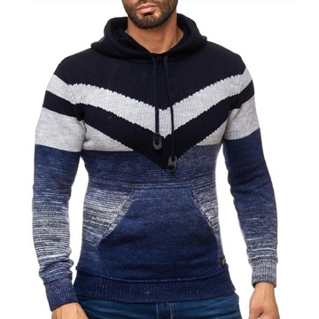 Sweter Męski Bluza z Kapturem Kangurka Cieniowany