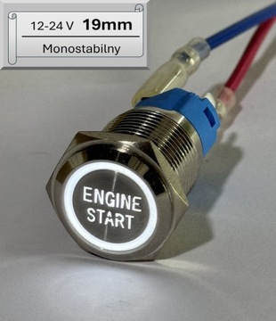 Przycisk podświetlany LED ENGINE START silnika 19 mm 12V 24V Biały Mo