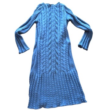 Wełniana sukienka S / M niebieskie warkocze 2071n