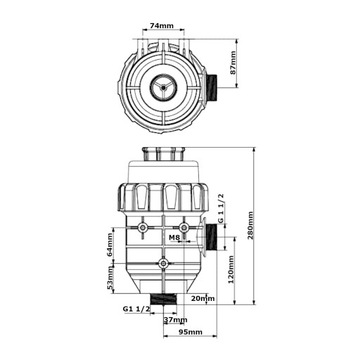 Всасывающий фильтр с коленчатым запорным клапаном диаметром 50 мм.