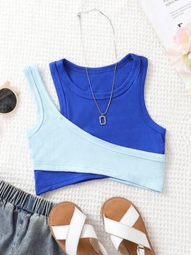 SHEIN NIEBIESKI PRĄŻKOWANY ASYMETRYCZNY CROP TANK TOP 6Y 84668