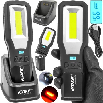 LAMPKA WARSZTATOWA ROBOCZA LED COB LATARKA AKUMULATOROWA Z BAZĄ HAK USB