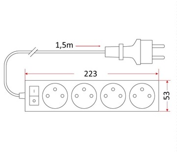 Удлинитель 4 розетки с заземлением и выключателем 1,5 м белый IP20 3x1 OMY