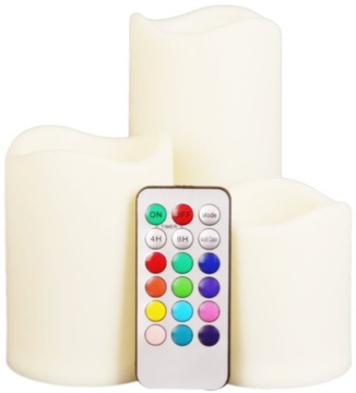 ŚWIECE WOSKOWE LED RGB KOLOROWE ŚWIECZKI Z PILOTEM 3x SWIECE NA BATERIE