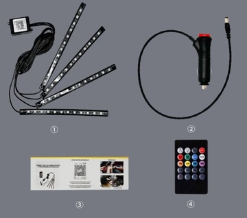 LED ЛЕНТА для автомобиля RGB LEDs Гаджеты 4в1 Комплект ПОДЖИГАЛ + ПУЛЬТ