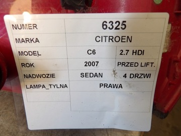 CITROEN C6 SVĚTLO ZADNÍ PRAVÁ 9660737180