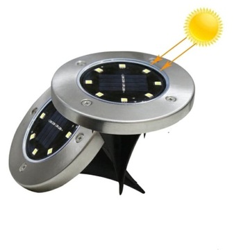 LAMPKI SOLARNE GRUNTOWE OGRODOWE DISK BIAŁE