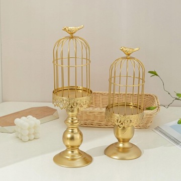 Подсвечник с птичьей клеткой Pillar Candle Gold