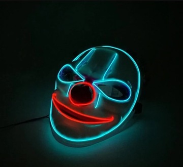 MASKA LED ŚWIECĄCA KLAUN JOKER HALLOWEEN KARNAWAŁ