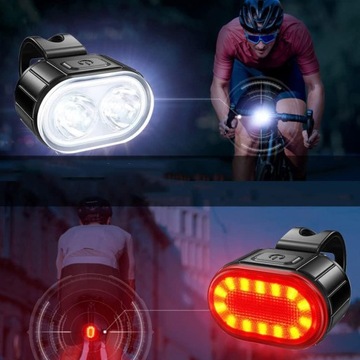 КОМПЛЕКТ СИГНАЛИЗАЦИОННЫХ ЛАМП ДЛЯ ВЕЛОСИПЕДА ПЕРЕДНИЙ ЗАДНИЙ ФОНАРЬ