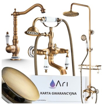 BATERIA WANNOWA z Natryskiem Obrotowa Wylewka RETRO KOMPLET DO ŁAZIENKI