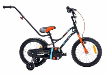Rowerek dla chłopca 16 cali Tiger Bike z pchaczem czarno - pomarańczow - tu