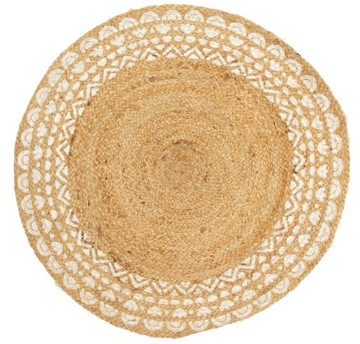 Dywan jutowy 91 cm okrągły z białym wzorem BOHO