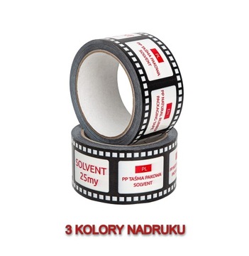 Taśma pakowa klejąca z Twoim nadrukiem logo SOLVENT mocna 3 kolory 36 sztuk