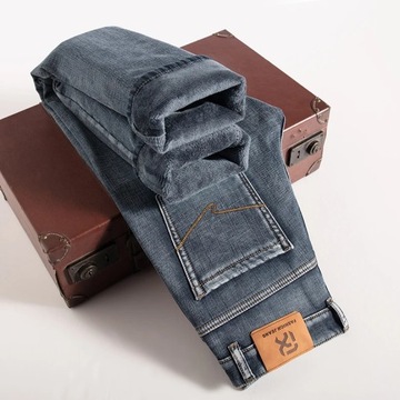 2023 Winter New Men Blue Grey Fleece Thick Jeans Z