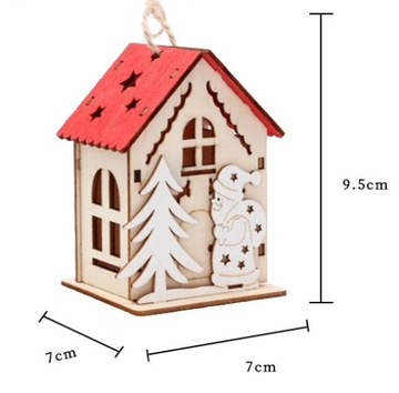 ZAWIESZKA NA CHOINKĘ Drewniany lampion domek ze świeczką LED św. Mikołaj