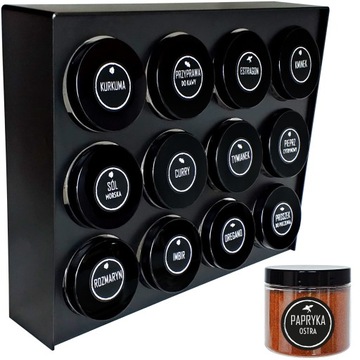ORGANIZER NA PRZYPRAWY stojak + pojemniczki 200ml 12szt. + 150 naklejek