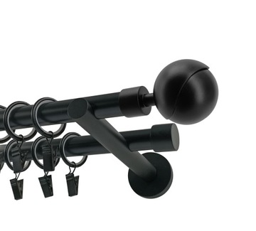Karnisz podwójny METALOWY 19+19mm CZARNY MAT 200cm KULA GALA