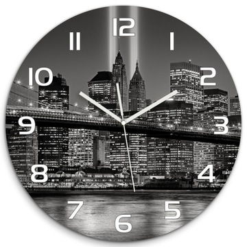 Cichy szklany zegar Manhattan Nowy Jork fi 60 cm