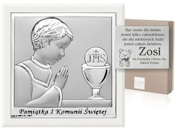 Srebrny Obrazek I Komunia Chłopiec IHS + Grawer