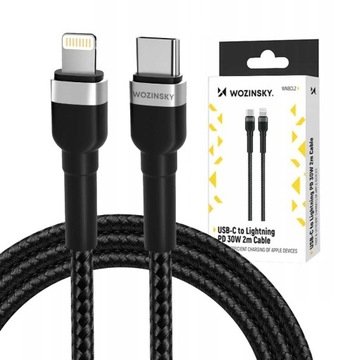 WOZINSKY KABEL PRZEWÓD ŁADOWANIE PRZESYŁ DANYCH USB-C/LIGHTNING PD 30W 2m