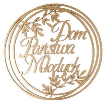 Dom Państwa Młodych Złote Koło Weselne Obręcz Dekoracja Ślub 30 cm