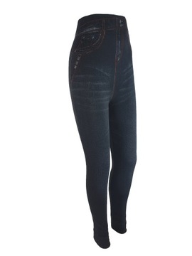 Legginsy Imitacja Jeans Ciepłe Leginsy Spodnie Damskie Grube Modne Getry