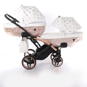 Коляска для близнецов JUNAMA GLOW DUO SLIM 3в1 серый 04 с аксессуарами