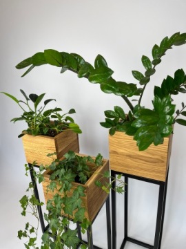 Промышленная подставка для цветов LOFT, средняя, ​​ПОДСТАВКА ДЛЯ ЦВЕТОВ ДУБА, подставка из массива дерева