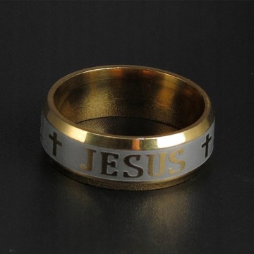 Jezus Krzyż Pierścień Pierścień Ze Stali