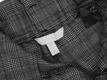 H&M materiałowe spodnie chinosy wysoka talia paper bag krata pasek 40/42