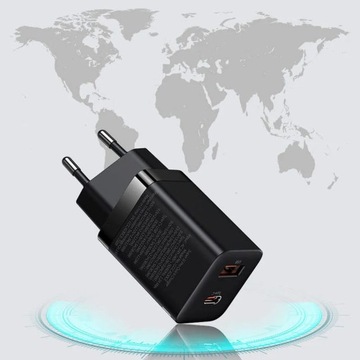 Сетевое зарядное устройство BASEUS USB + Type C Compact Super Si Pro PD 30W, черный CC