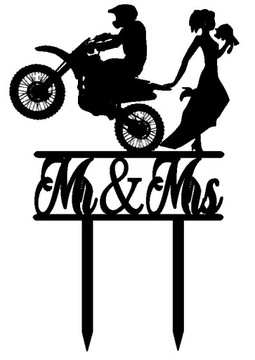 TOPPER ślubny Para Młoda z motorem crossem wesele