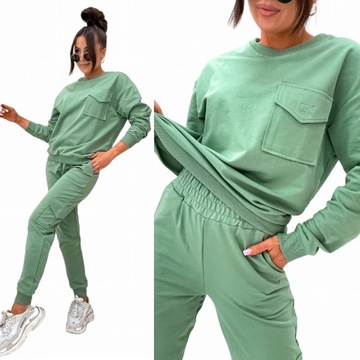 DRES DAMSKI KOMPLET DRESOWY BAWEŁNIANY BLUZA SPODNIE KIESZENIE rL MOON