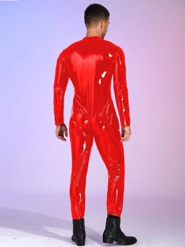 Men Zipper Crotch Full Body Suit Wetlook Patent Le