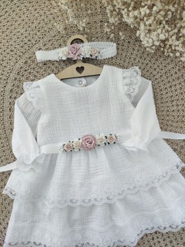 Муслиновое крестильное платье Бланка 86 БЕЛЫЙ