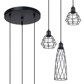 Lampa wisząca SUBA 3P czarna/stal industrialny zwis nad stół Sollux LED E27