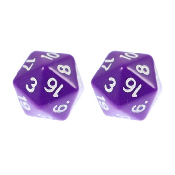ZESTAW 2 KOSTEK K20 RPG FIOLETOWA KOŚĆ DWUDZIESTOŚCIENNA