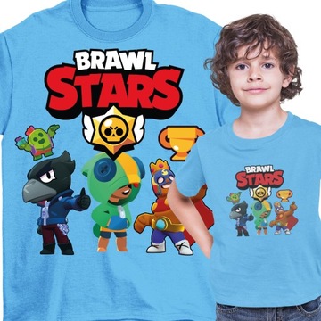 T-SHIRT NIEBIESKI DLA DZIECKA KOSZULKA BAWEŁNA BRAWL STARS PREZENT 128 134