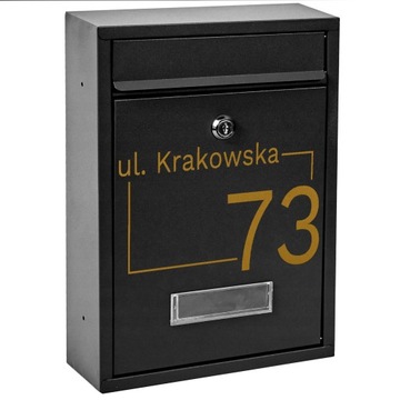 MAŁA CZARNA SKRZYNKA POCZTOWA NA LISTY +ZŁOTY WZÓR