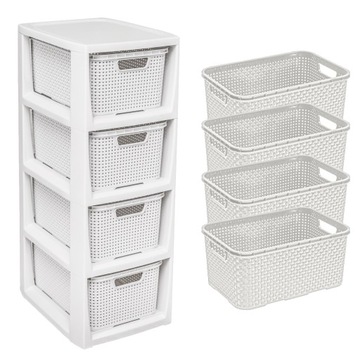 REGAŁ SZAFKA KOMODA PÓŁKA Z 4 KOSZAMI RATTAN BRANQ