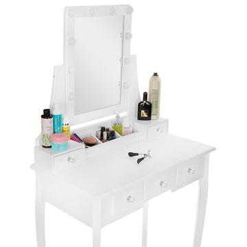 TOALETKA KOSMETYCZNA z LUSTREM LED BIAŁA + TABORET