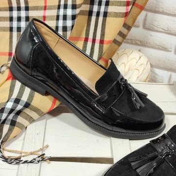 LAKIEROWANE MOKASYNY SKÓRZANA WKŁADKA - r 44