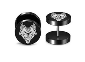 KOLCZYK MĘSKI IMITACJA PLUG CZARNY 1 SZUKA WIKING VIKING WILK FP 735