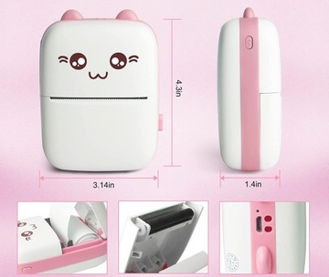 МИНИ-ТЕРМОПРИНТЕР DRUKUŚ ДЛЯ ФОТО НА ДОКУМЕНТЫ И НАКЛЕЙКИ KOT K + 4 РОЛИКА