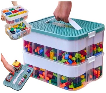 PUDEŁKO POJEMNIK NA ZABAWKI KLOCKI 2 WARSTWOWY PIĘTROWY LEGO ORGANIZER