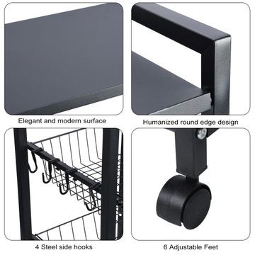 Стеллаж для хранения корзины для овощей, кухонная полка на колесах на 360 градусов, ручка