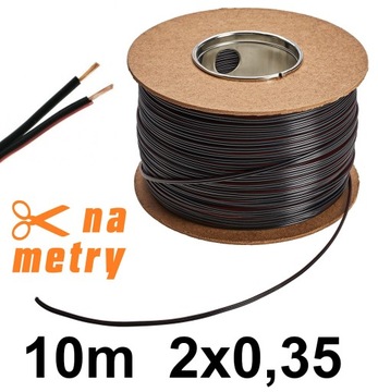 Przewód kabel do taśm LED 10mb 2x0,35 czarny miedz