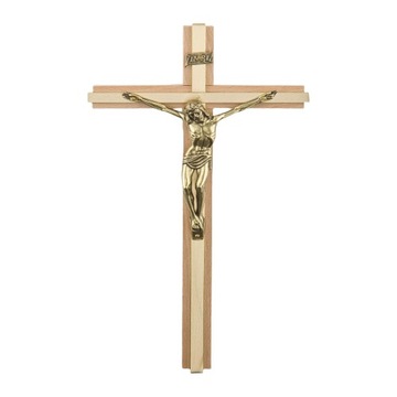 KRZYŻ WISZĄCY DREWNO KOLOR NATURALNY/ZŁOTO 26CM